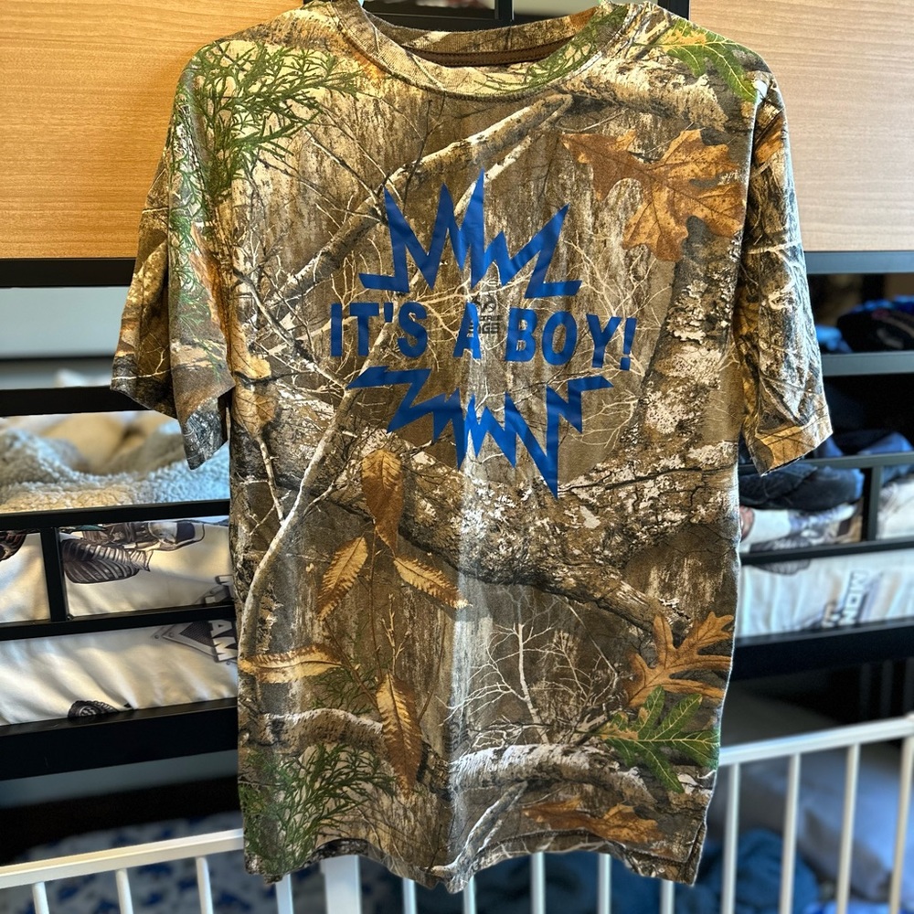Camo gender reveal shirt